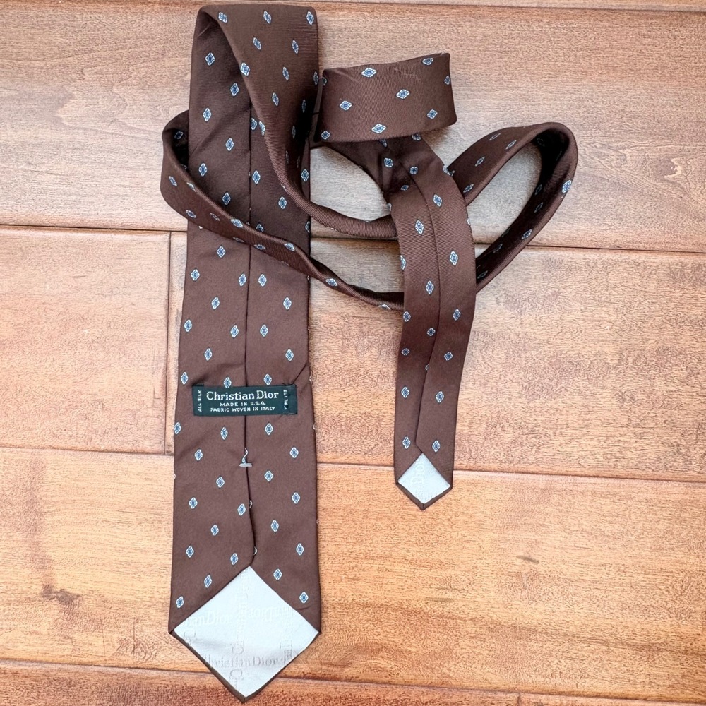 Vintage Christian Dior Geometric Diamond Silk Tie Mens OS Brown USA